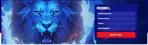 BankonBet - ilustracja niebieskiego lwa i poziomu 5 VIP
