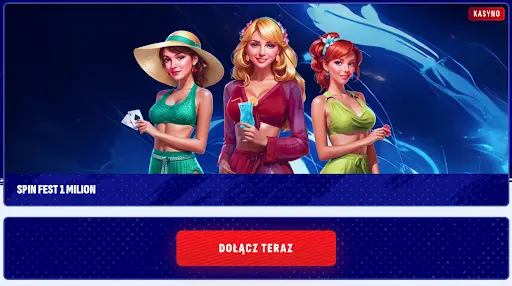 Trzy kobiety w kolorowych strojach na grafice promującej Spin Fest 1 Milion w kasynie online