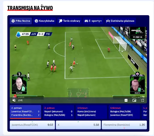 Transmisja na żywo e-sport FIFA mecz Juventus vs Fiorentina
