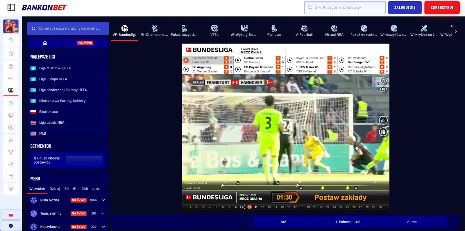 Transmisja na żywo BankonBet Bundesliga mecz piłki nożnej z wynikami i kursami